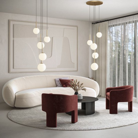 68449-045 Gold 5 Light Cluster Fitting with White Glasses