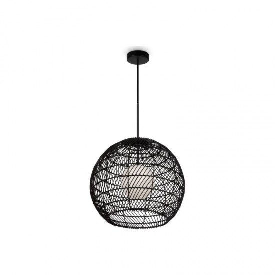 73457-045 Black Wicker Pendant with White Glass Diffuser