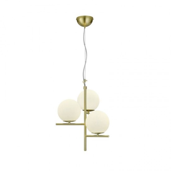 46076-049 Matt Brass 3 Light Centre Fitting with White Glass
