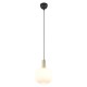 77377-049 Black & Matt Brass Pendant with Ribbed White Glass