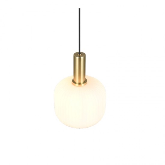 77377-049 Black & Matt Brass Pendant with Ribbed White Glass