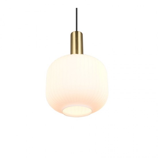 77377-049 Black & Matt Brass Pendant with Ribbed White Glass