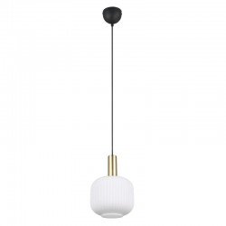77377-049 Black & Matt Brass Pendant with Ribbed White Glass