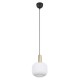 77377-049 Black & Matt Brass Pendant with Ribbed White Glass