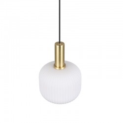 77377-049 Black & Matt Brass Pendant with Ribbed White Glass