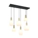 77379-049 Black & Matt Brass 6 Light over Island Fitting with Ribbed White Glass