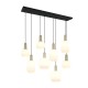 77371-049 Black & Matt Brass 8 Light over Island Fitting with Ribbed White Glass