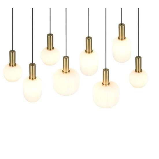 77371-049 Black & Matt Brass 8 Light over Island Fitting with Ribbed White Glass