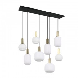77371-049 Black & Matt Brass 8 Light over Island Fitting with Ribbed White Glass