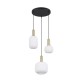 77373-049 Black & Matt Brass 3 Light Cluster Pendant with Ribbed White Glass