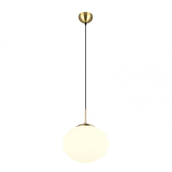 77451-049 Matt Brass Pendant with White Oval Glass