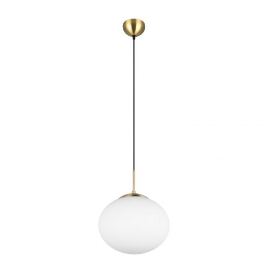 77451-049 Matt Brass Pendant with White Oval Glass