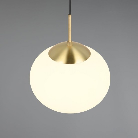 77451-049 Matt Brass Pendant with White Oval Glass