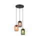 77355-049 Black 3 Light Cluster Pendant with Multicolour Glass & Cork
