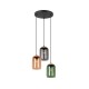 77355-049 Black 3 Light Cluster Pendant with Multicolour Glass & Cork