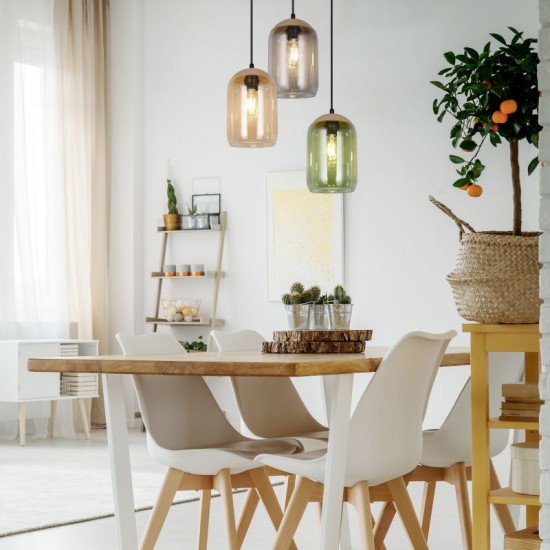 77355-049 Black 3 Light Cluster Pendant with Multicolour Glass & Cork