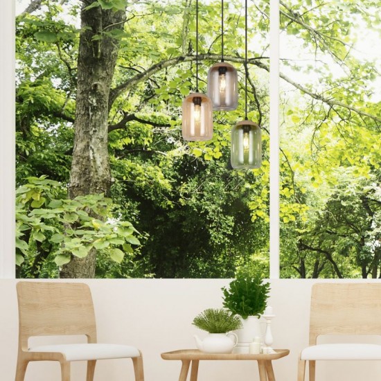 77355-049 Black 3 Light Cluster Pendant with Multicolour Glass & Cork