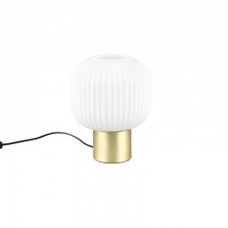 77375-049 Matt Brass Table Lamp with Ribbed White Glass