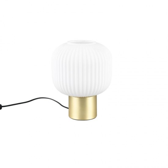 77375-049 Matt Brass Table Lamp with Ribbed White Glass