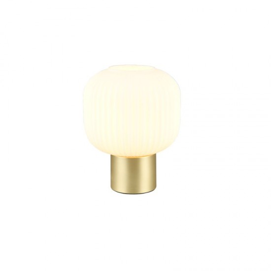 77375-049 Matt Brass Table Lamp with Ribbed White Glass