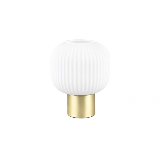 77375-049 Matt Brass Table Lamp with Ribbed White Glass