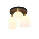 77381-049 Black & Matt Brass 3 Light Semi Flush with Ribbed White Glass