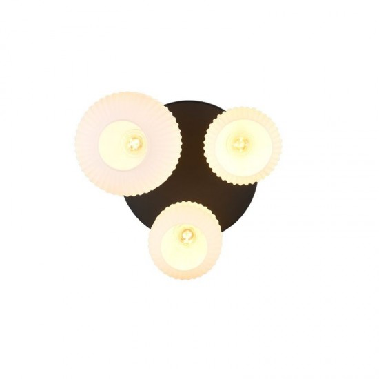 77381-049 Black & Matt Brass 3 Light Semi Flush with Ribbed White Glass