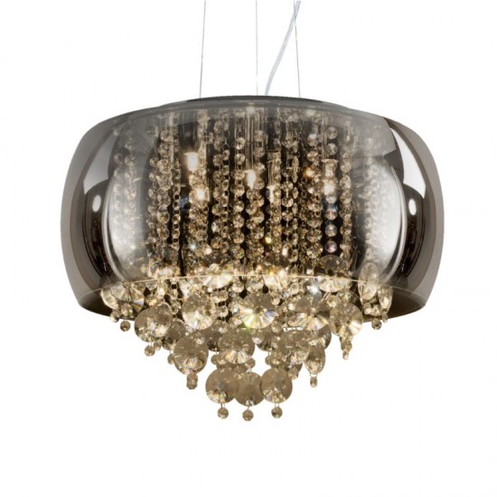 70023-052 Smoky Glass & Crystal with Chrome 9 Light Pendant 70023-052 Smoky Glass & Crystal with Chrome 9 Light Pendant