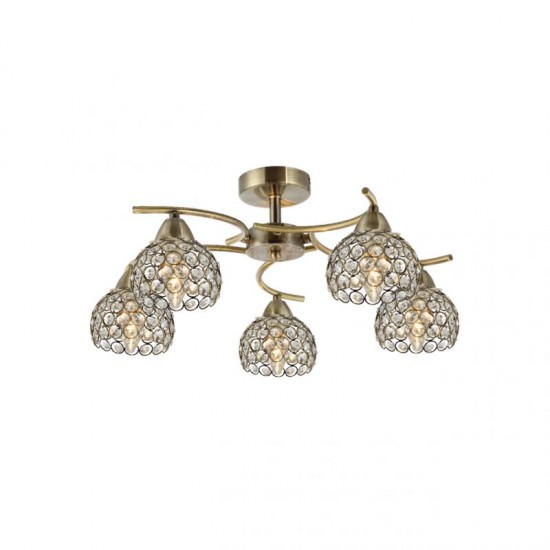 70063-052 Crystal with Antique Brass 5 Light Ceiling Lamp