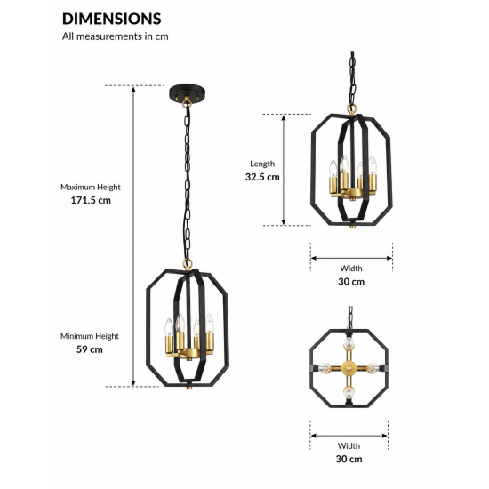 Berlin 1 - Matt Black & Gold 4 Light Pendant