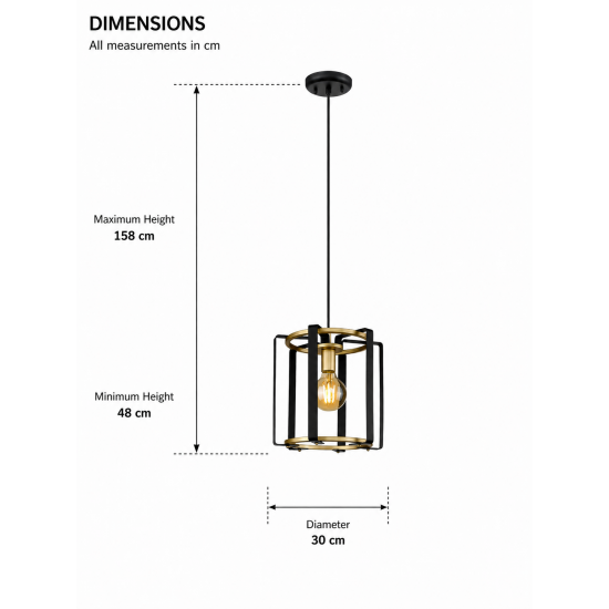 Dallas 1 - Vintage Black & Gold Pendant Ø 30 cm