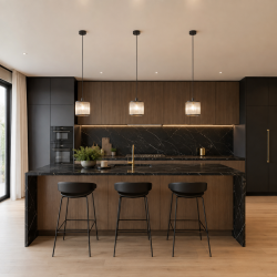 Monaco 3BK - Matt Black Pendant with Clear Glass Rods