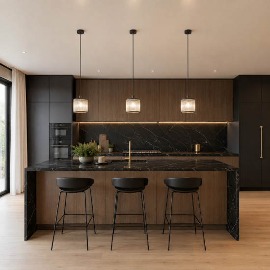 Monaco 3BK - Matt Black Pendant with Clear Glass Rods