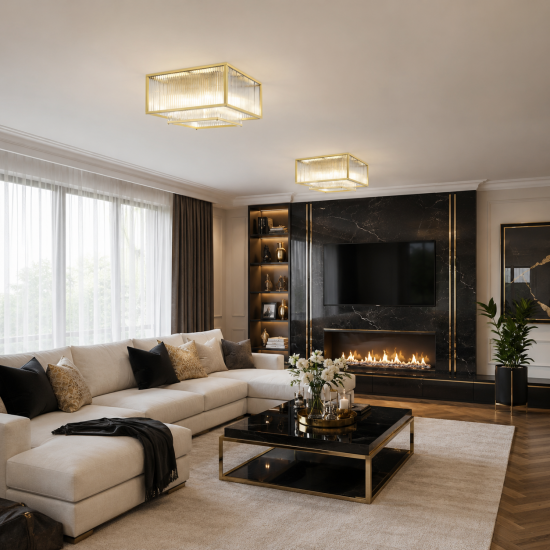 Monte Carlo 3 - Matt Gold 4 Light Square Flush with Clear Glass Rods