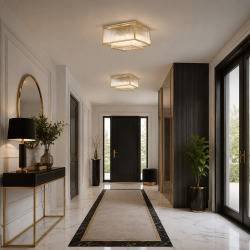 Monte Carlo 3 - Matt Gold 4 Light Square Flush with Clear Glass Rods