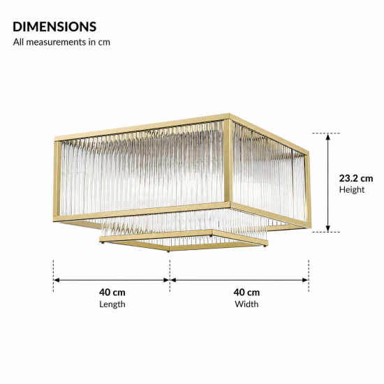 Monte Carlo 3 - Matt Gold 4 Light Square Flush with Clear Glass Rods