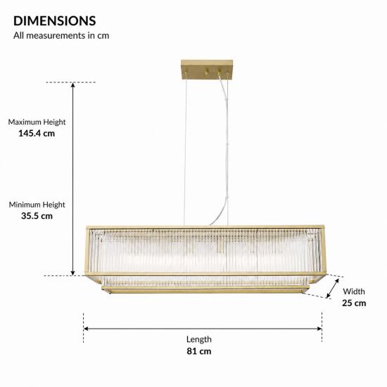 Monte Carlo 4 - Matt Gold 6 Light over Island Fitting with Clear Glass Rods