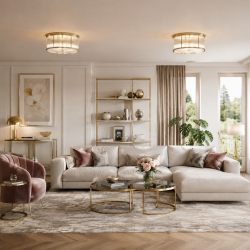 Monte Carlo 2 - Matt Gold 5 Light Flush with Clear Glass Rods & Diffuser