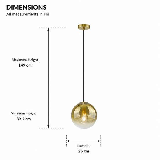 Zurich 2 - Matt Brass Pendant with Gold Ombre Glass