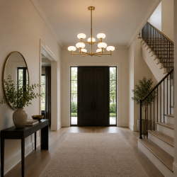 Chicago 2 - Brushed Brass 9 Light Cente Fitting with White Opal Glass