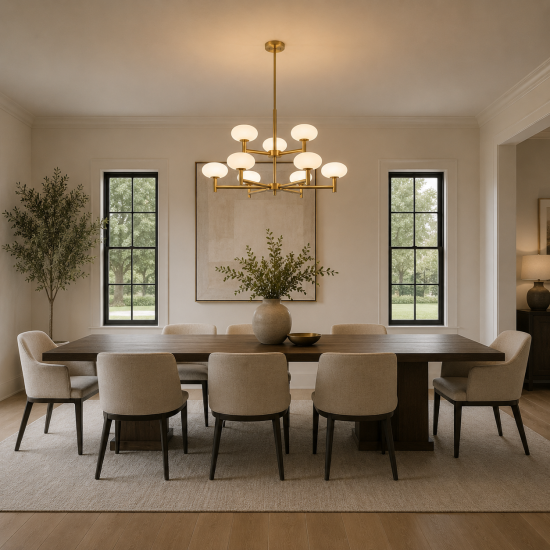 Chicago 2 - Brushed Brass 9 Light Cente Fitting with White Opal Glass