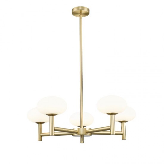 Chicago 1 - Brushed Brass 5 Light Cente Fitting with White Opal Glass
