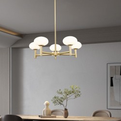 Chicago 1 - Brushed Brass 5 Light Cente Fitting with White Opal Glass