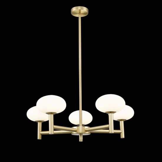 Chicago 1 - Brushed Brass 5 Light Cente Fitting with White Opal Glass
