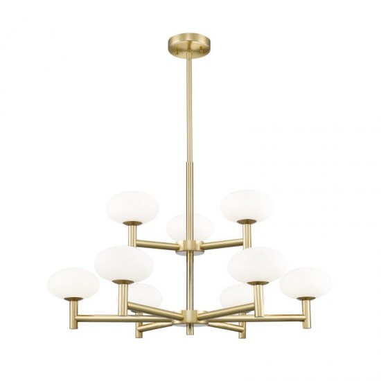 Chicago 2 - Brushed Brass 9 Light Cente Fitting with White Opal Glass