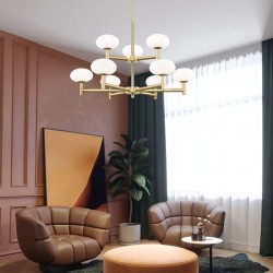 Chicago 2 - Brushed Brass 9 Light Cente Fitting with White Opal Glass