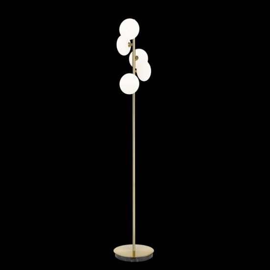 Chicago FL - Brushed Brass 5 Light Floor Lamp with White Opal Glass