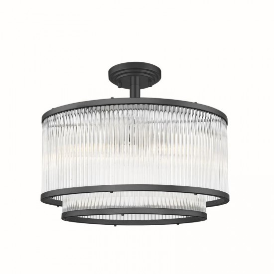 Monaco 2BK - Matt Black 5 Light Semi Flush with Clear Glass Rods
