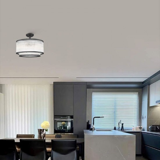 Monaco 2BK - Matt Black 5 Light Semi Flush with Clear Glass Rods