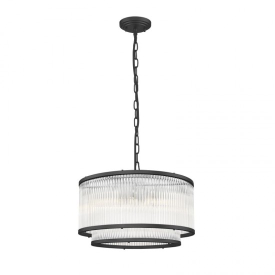 Monaco 4BK - Matt Black 5 Light Pendant with Clear Glass Rods